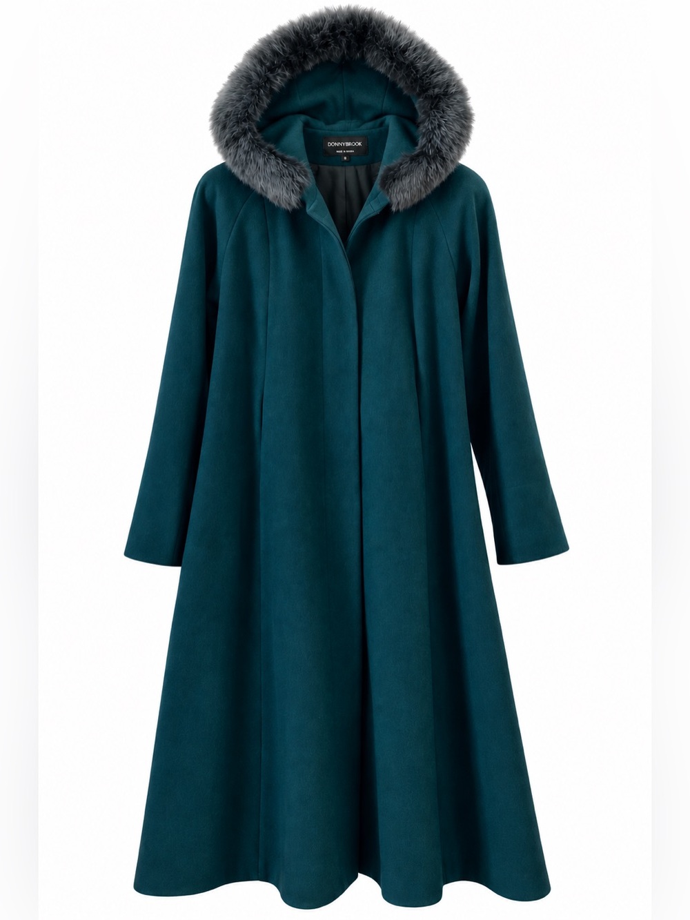 Vintage Donnybrook 100% Wool Teal Rabbit Fur Hooded Long Winter Coat - Picture 11 of 14